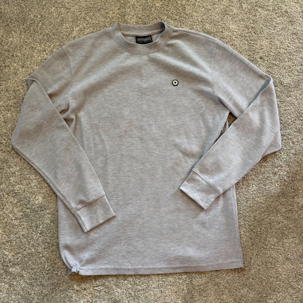 Southpole Mens Large Gray Waffle Knit Thermal Long Sleeve Shirt Crew Neck Y2K